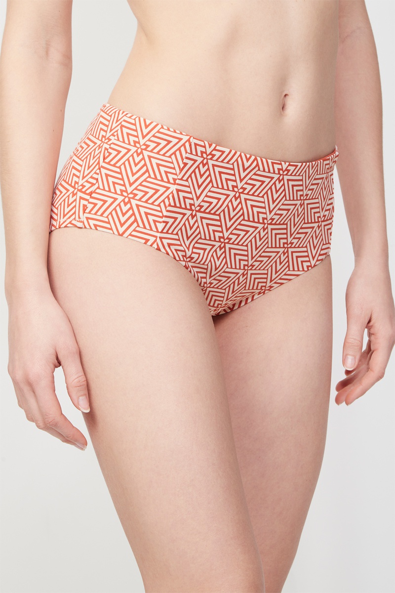 Bas de maillot taille haute Aztec - Orange et écru - Fémilet