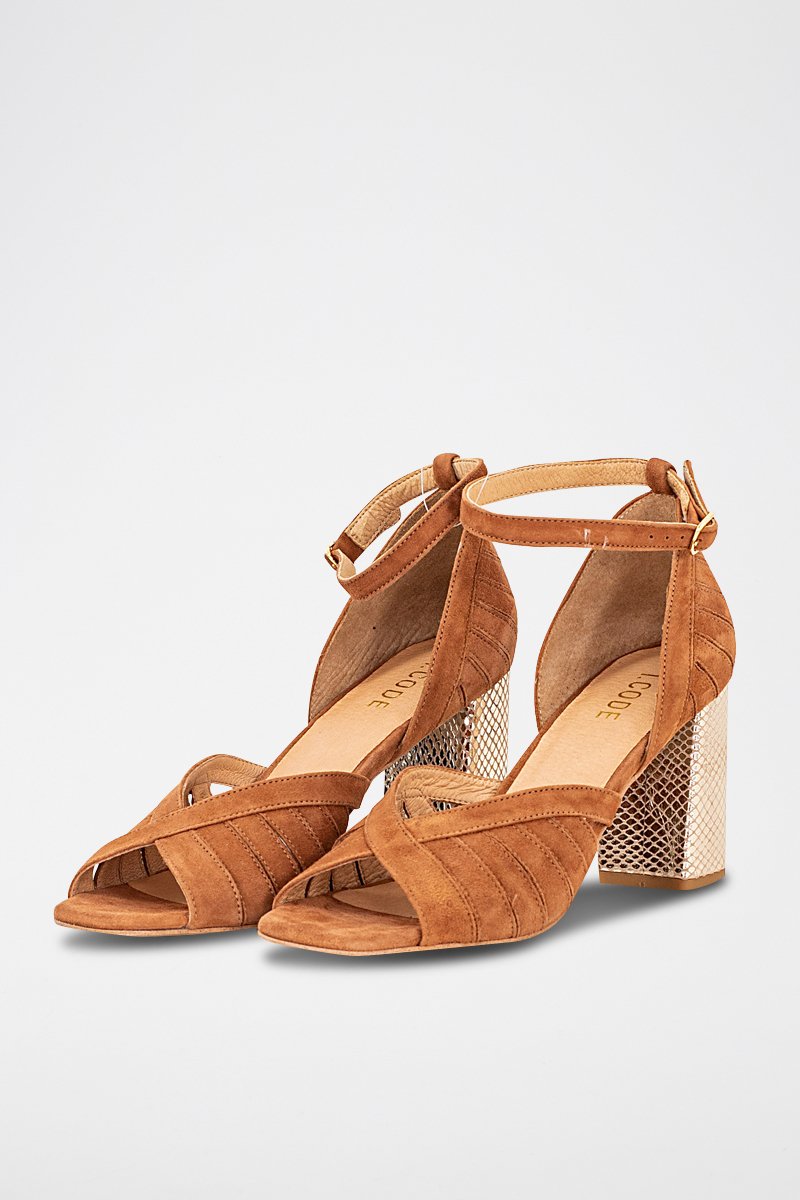 Sandales à talon en nubuck Camel - IKKS