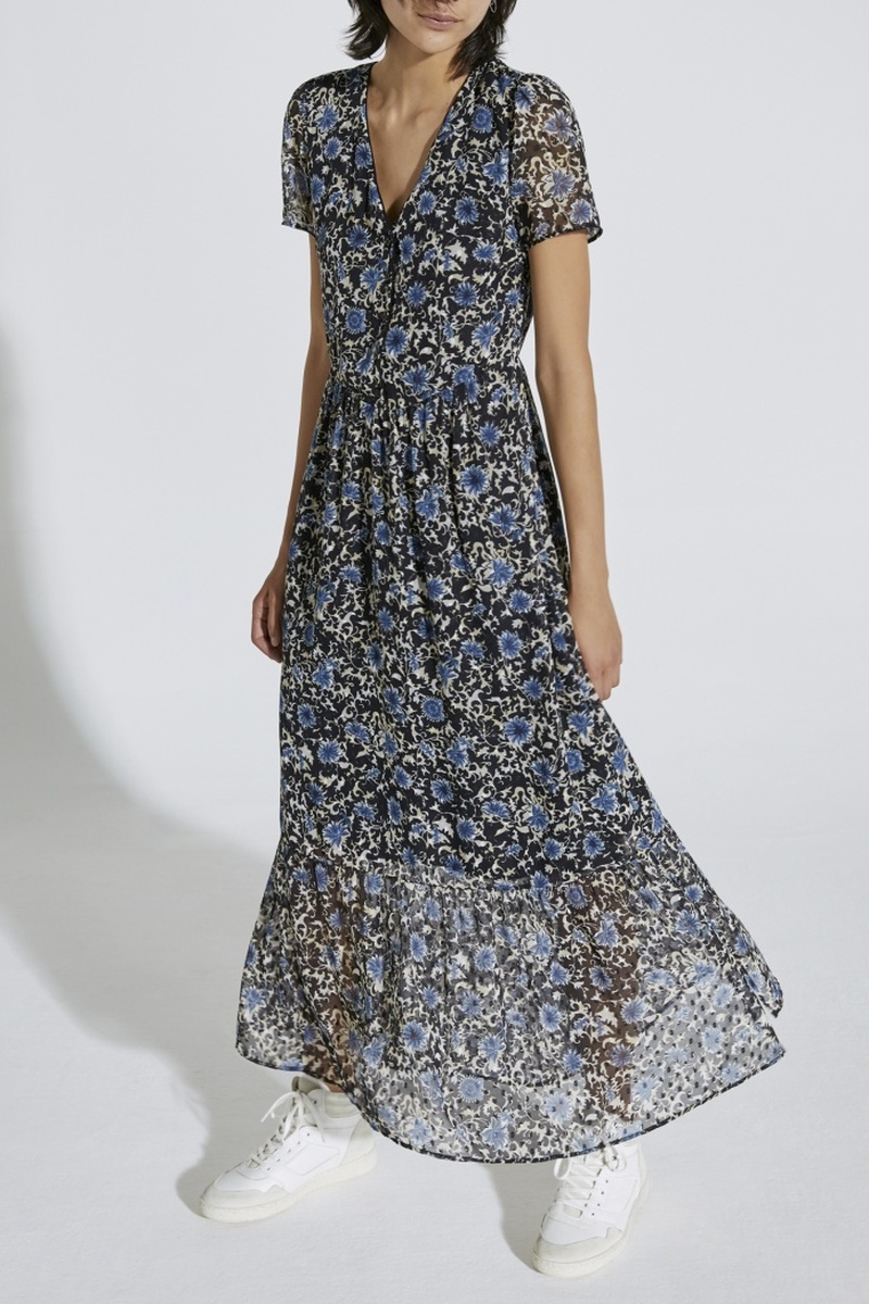 Robe longue Noir et bleu cobalt - IKKS