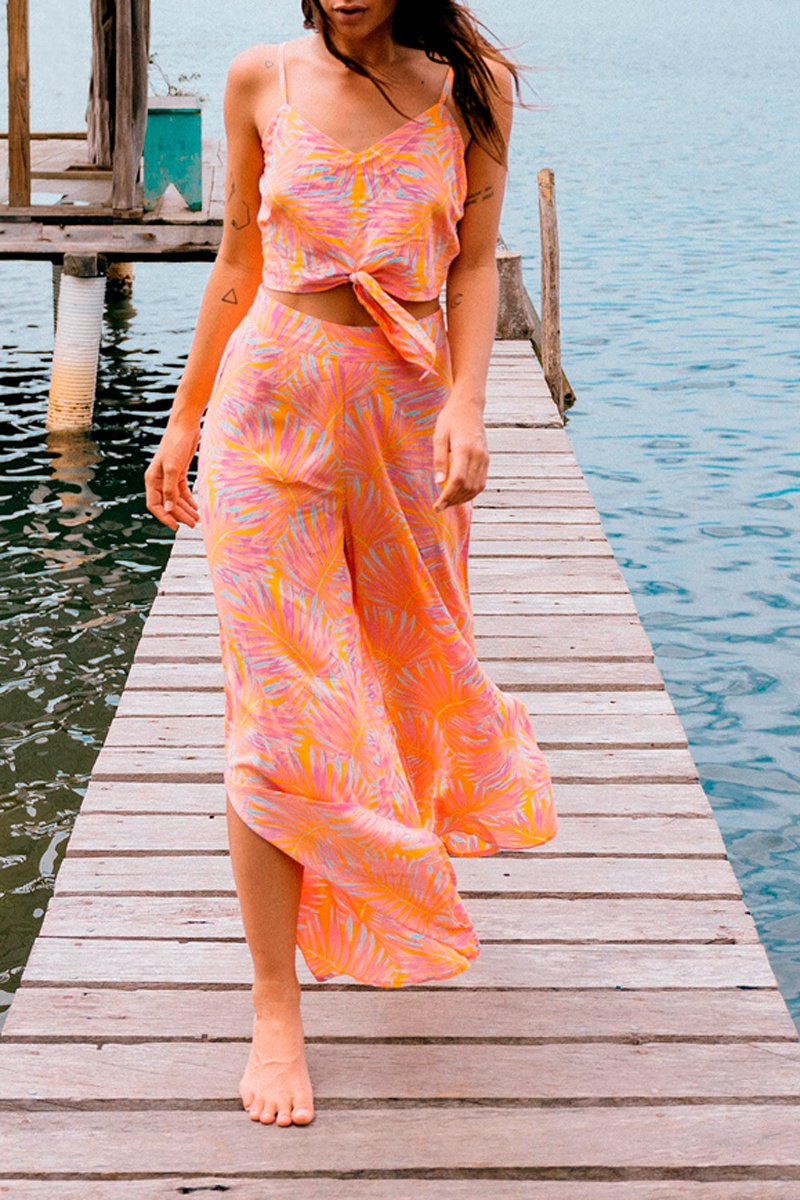 Crop top noué Technotropiz Rose et orange