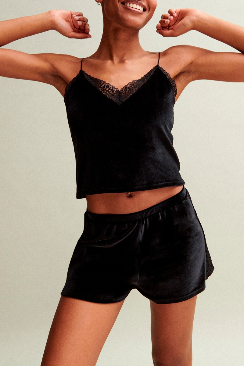 Caraco en velours Crossveliz Noir