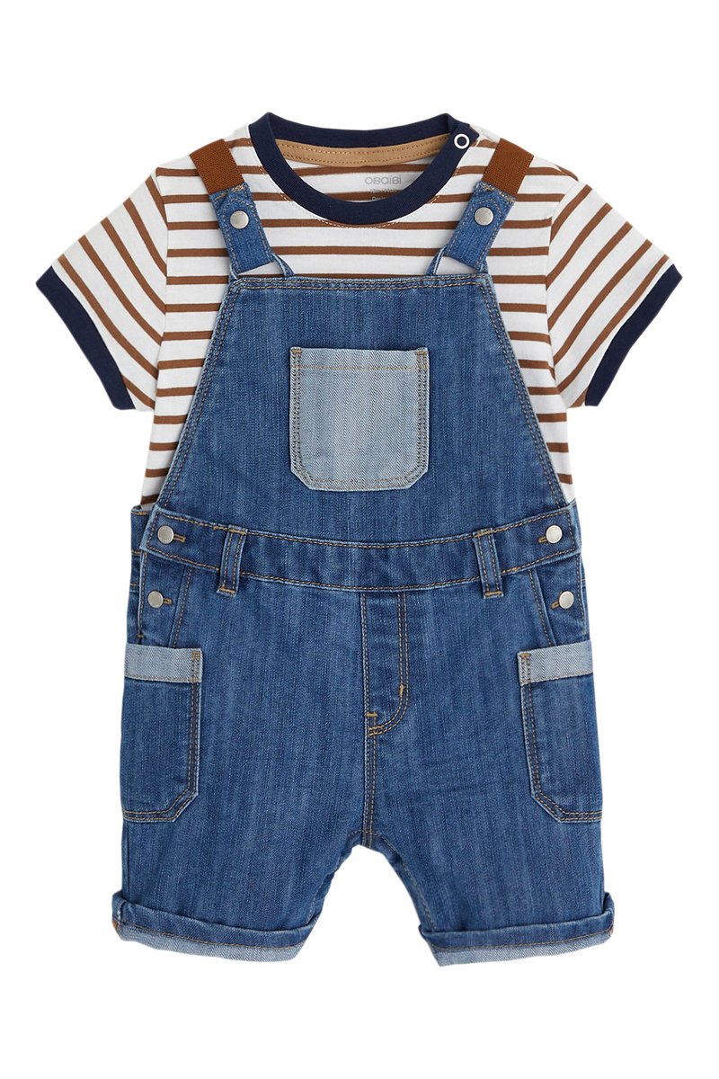 T-shirt et salopette en jean Bleu et blanc - Obaïbi