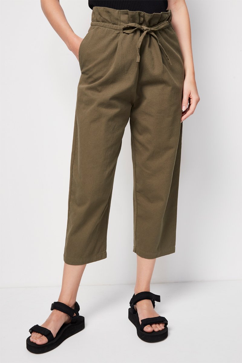 Pantalon carotte 7/8 taille haute - Kaki