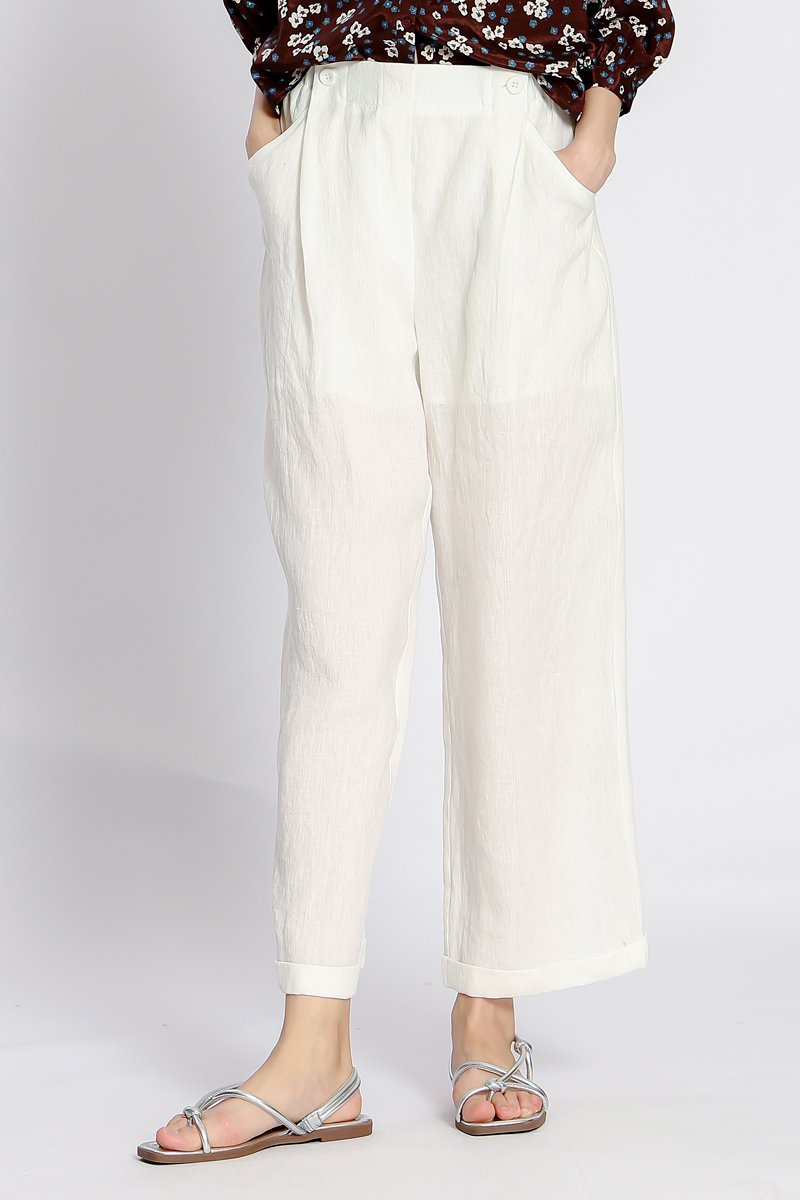 Pantalon en lin - Ecru - 100% lin
