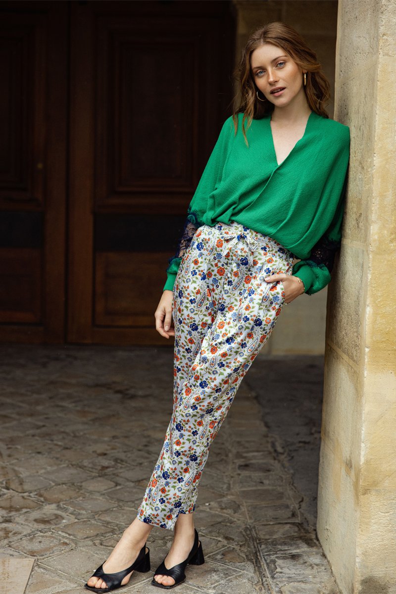 Pantalon taille haute - Ecru