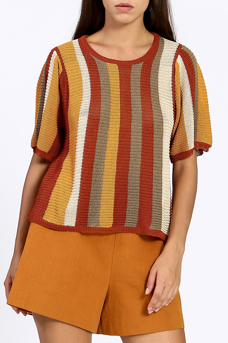 Top - Rouge brique et orange