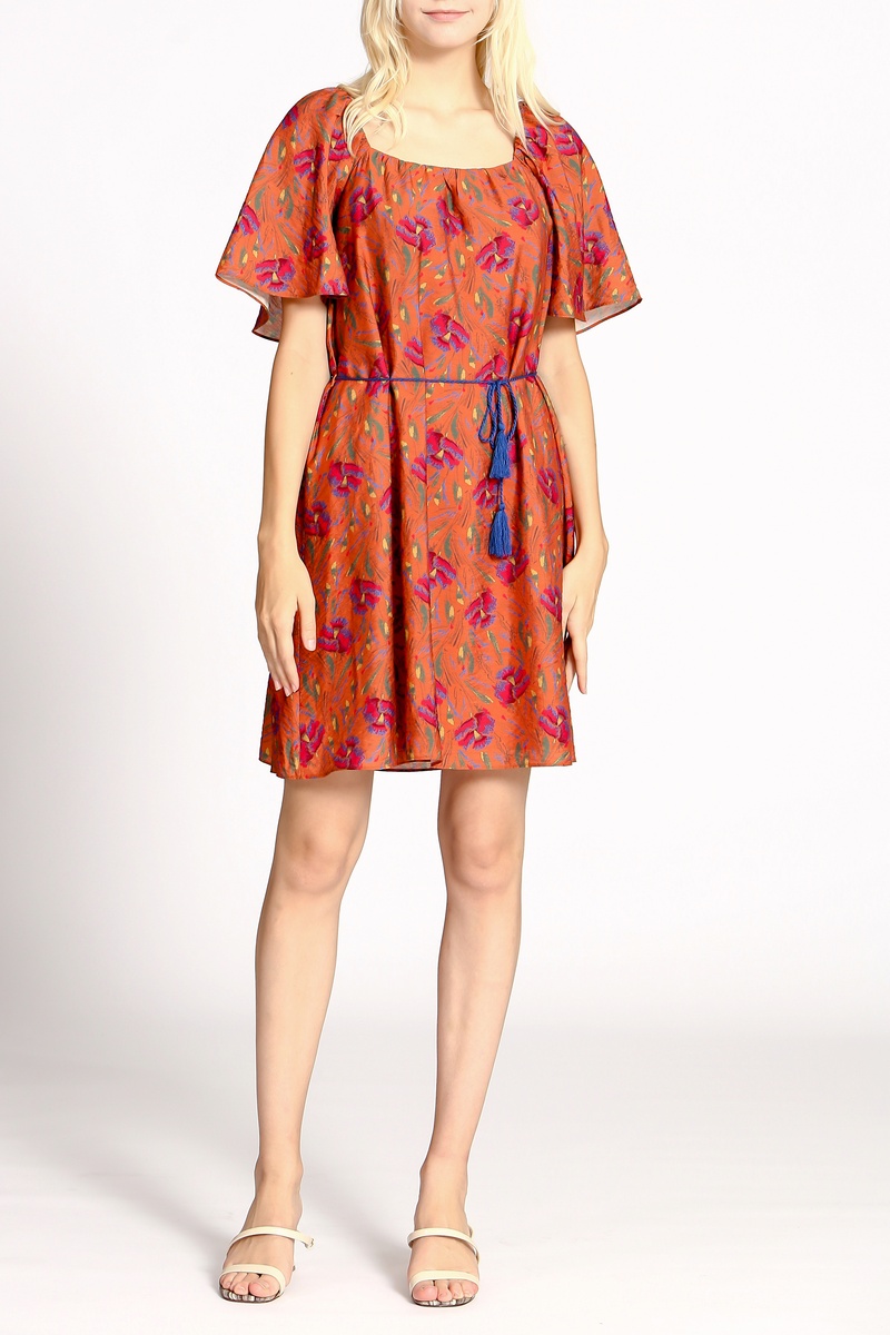 Robe fleurie - Orange et kaki