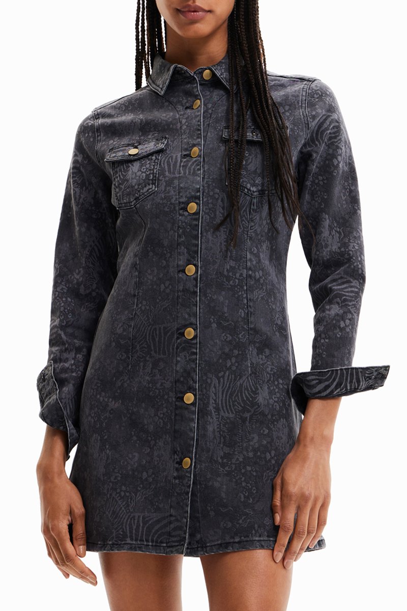 Robe chemise en jean - Gris