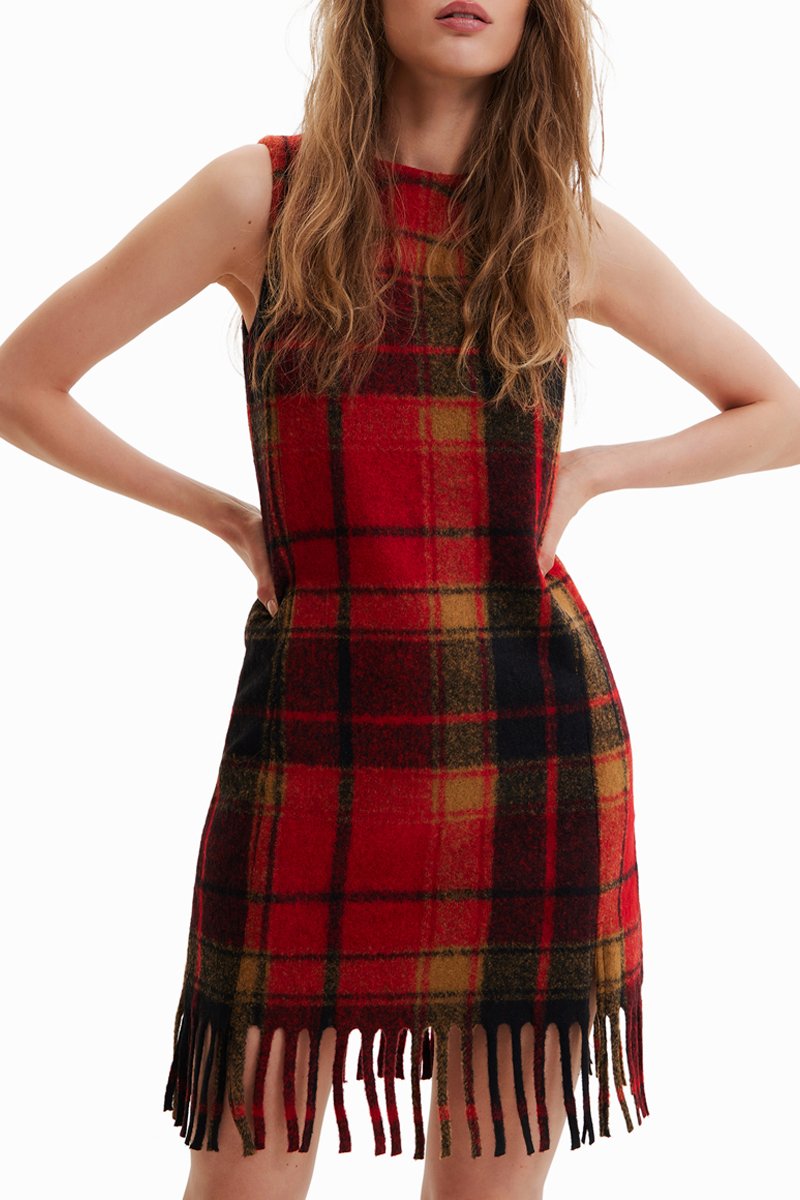 Robe droite en laine - Rouge et noir