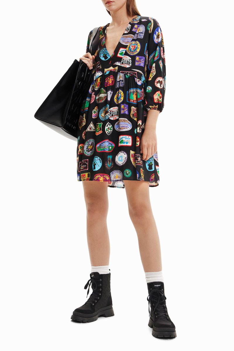 Robe trapèze - Noir et turquoise