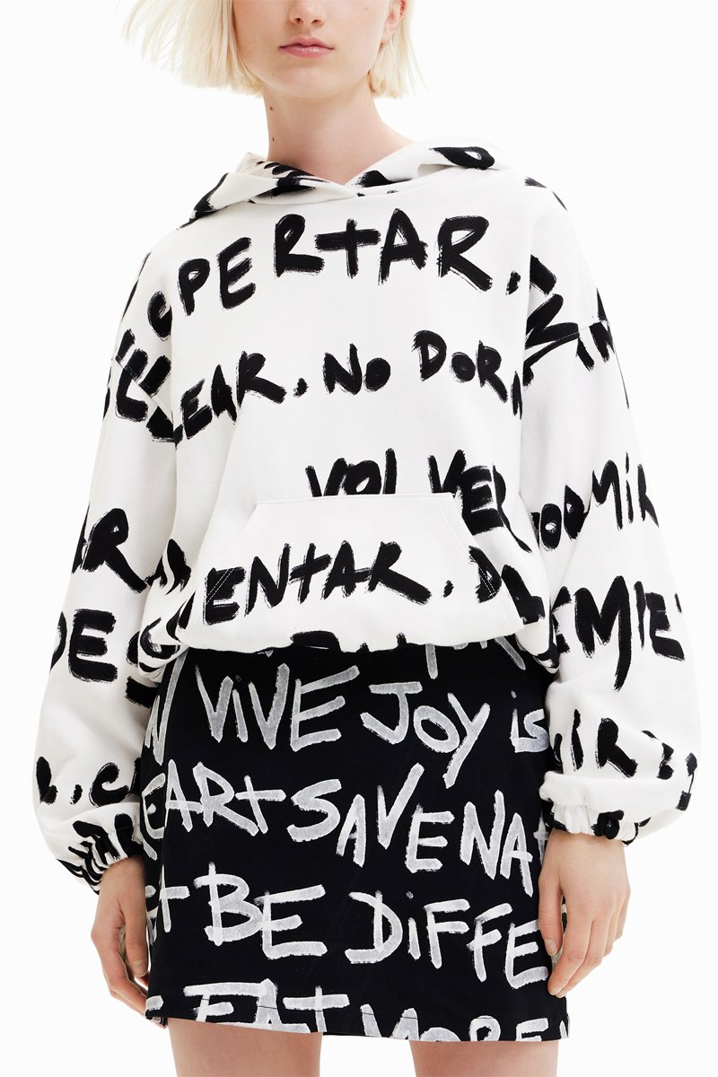 Sweat à capuche - Blanc et noir