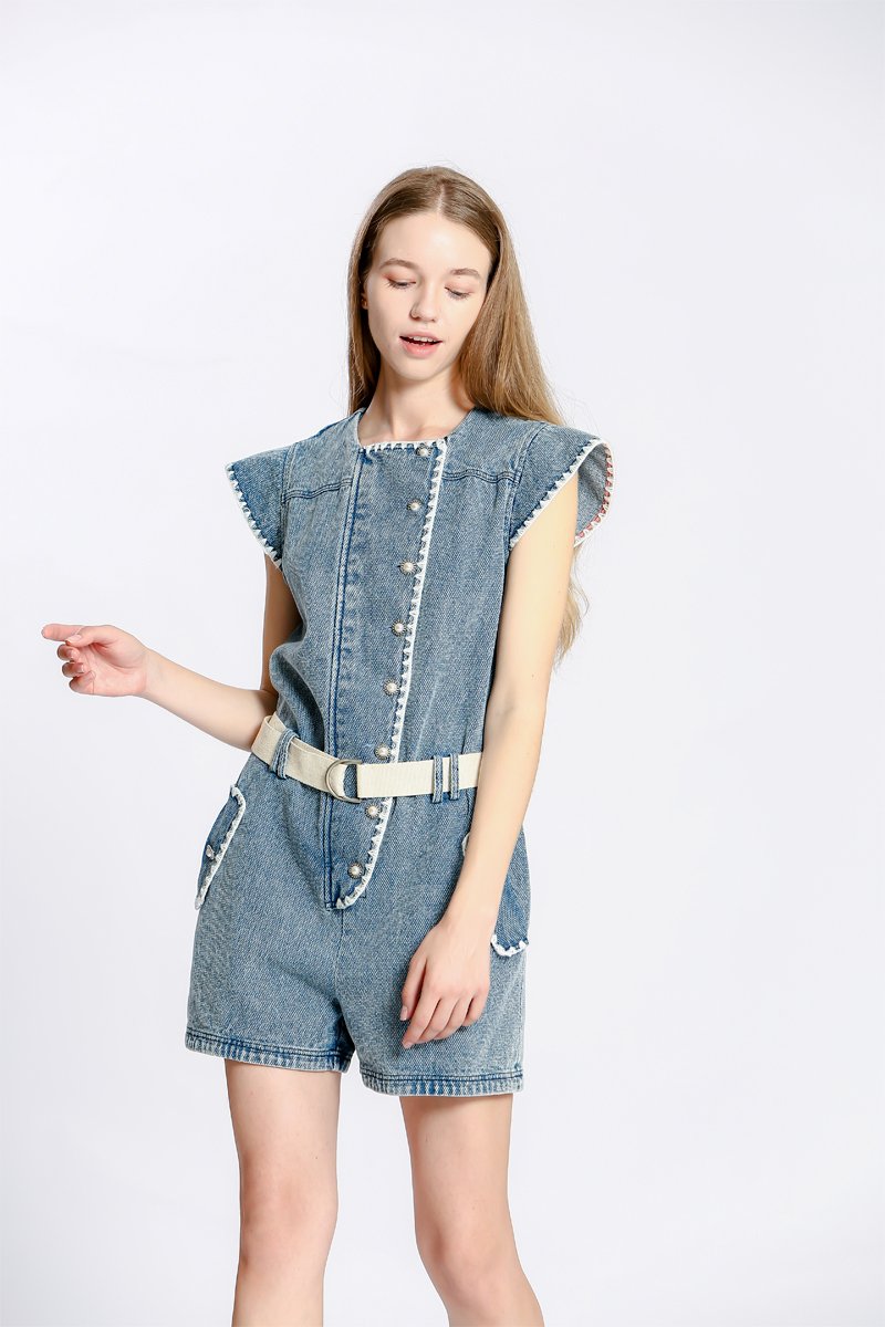 Combishort en jean - Bleu