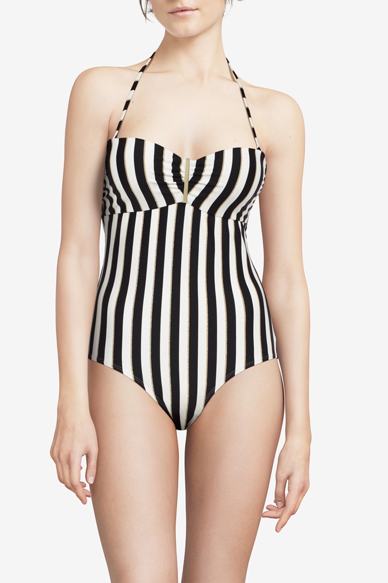 Maillot 1 pièce rayé coques Belize - Noir et blanc - Fémilet