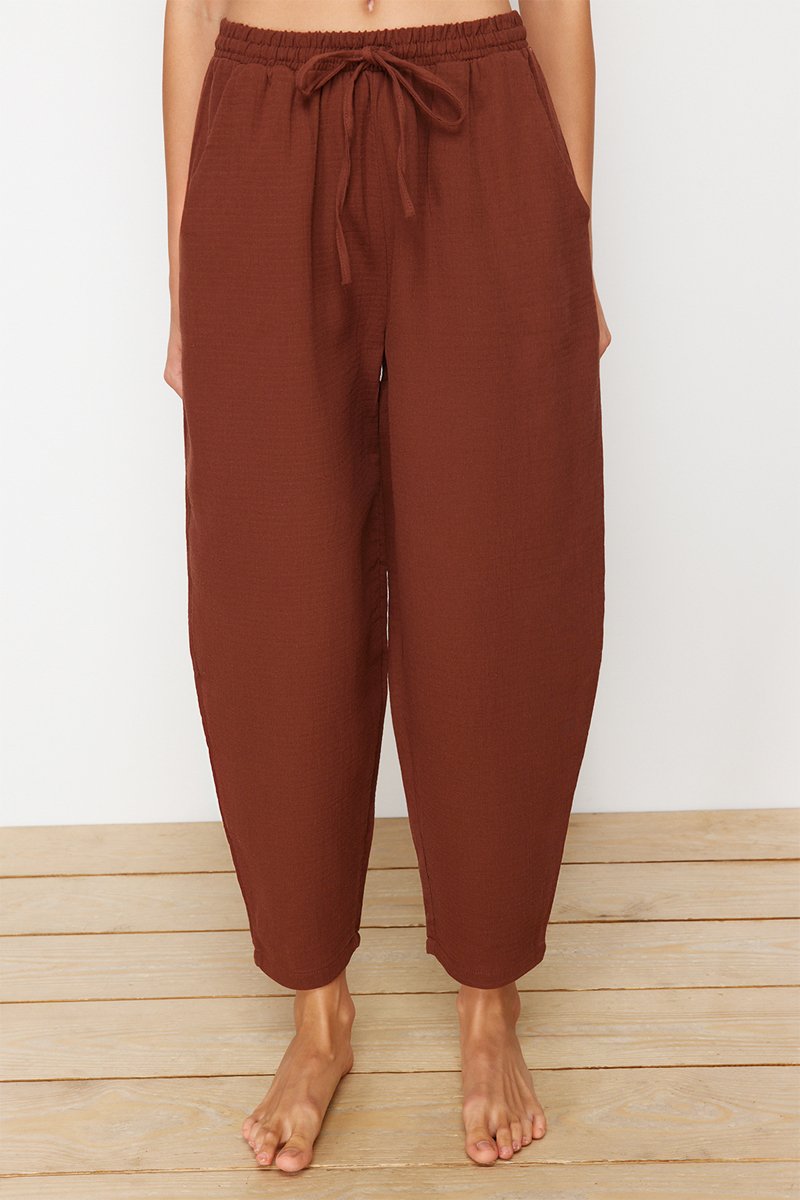 Pantalon taille haute - Marron