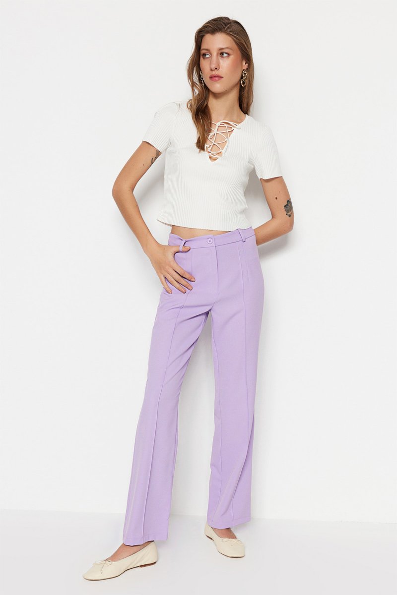 Pantalon droit taille haute - Mauve