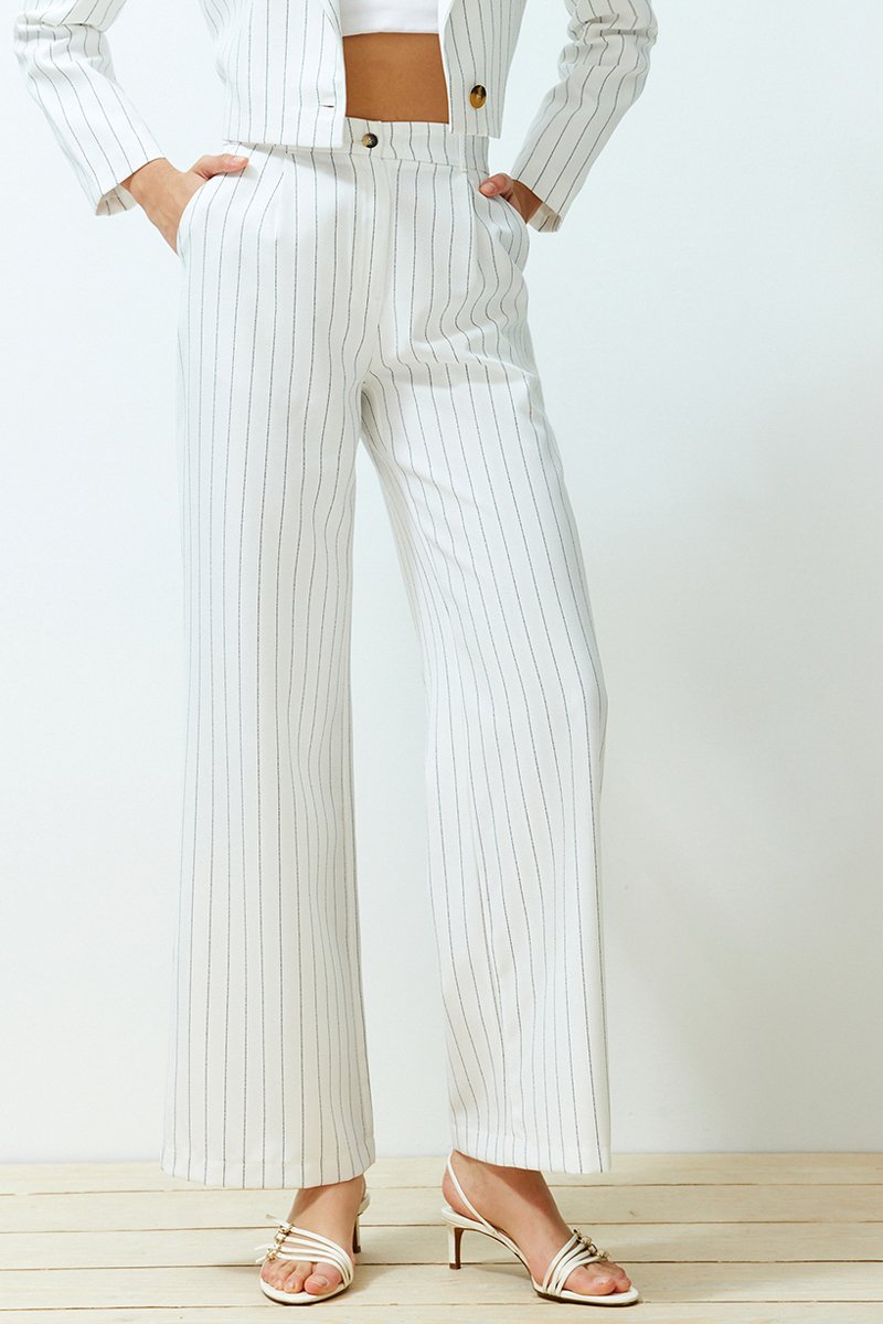 Pantalon wide legs taille haute - Ecru