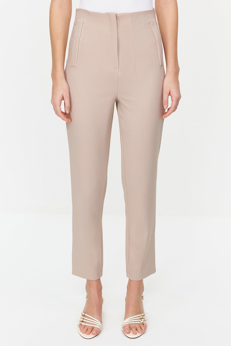 Pantalon cigarette 7/8 taille haute - Beige