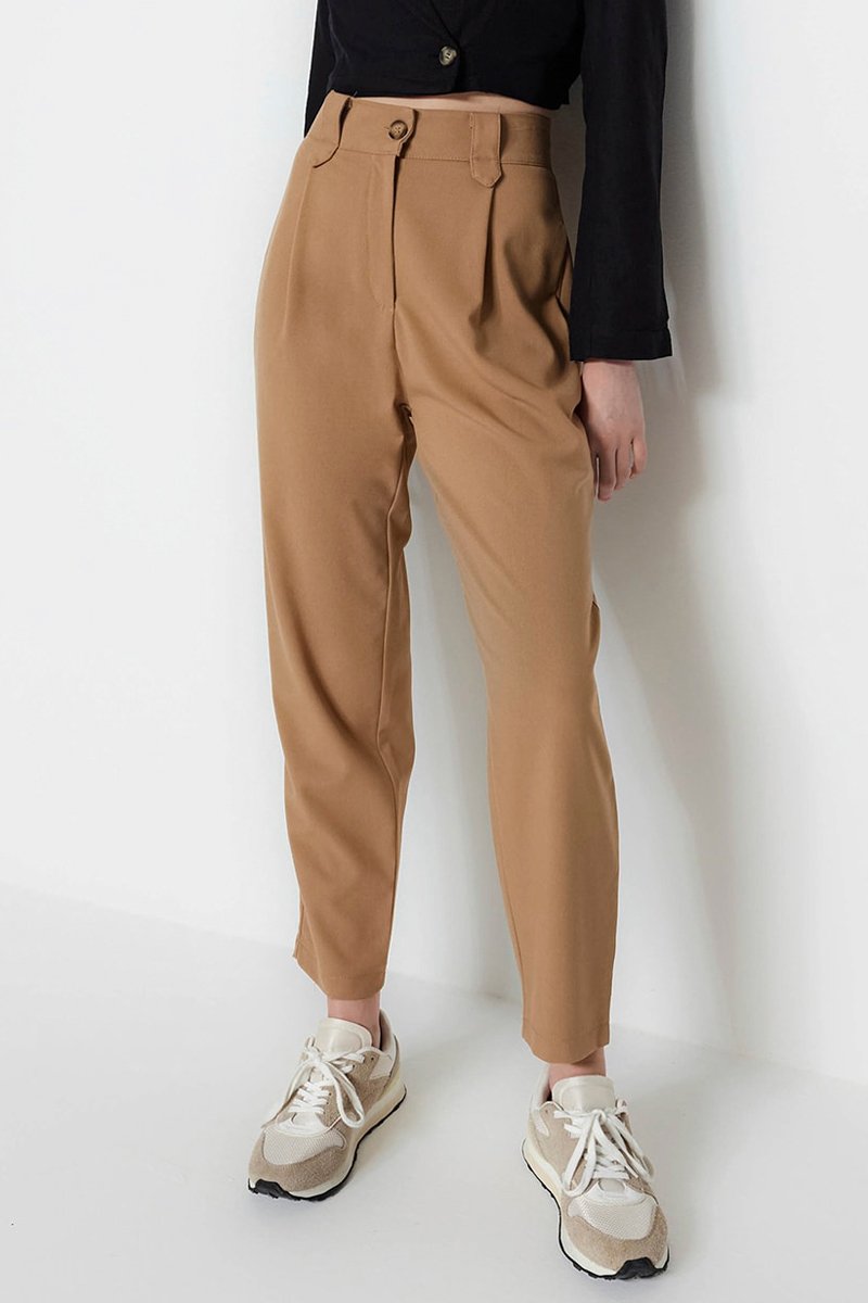 Pantalon carotte 7/8 taille haute - Marron clair