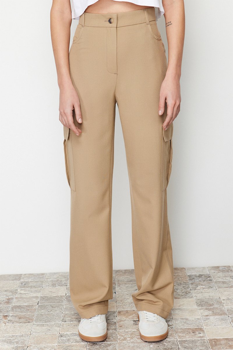 Pantalon droit taille haute - Beige
