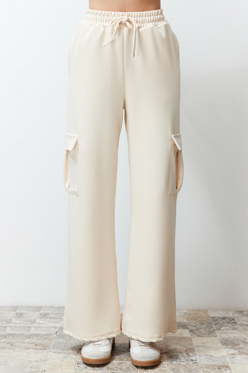 Pantalon droit taille haute - Beige