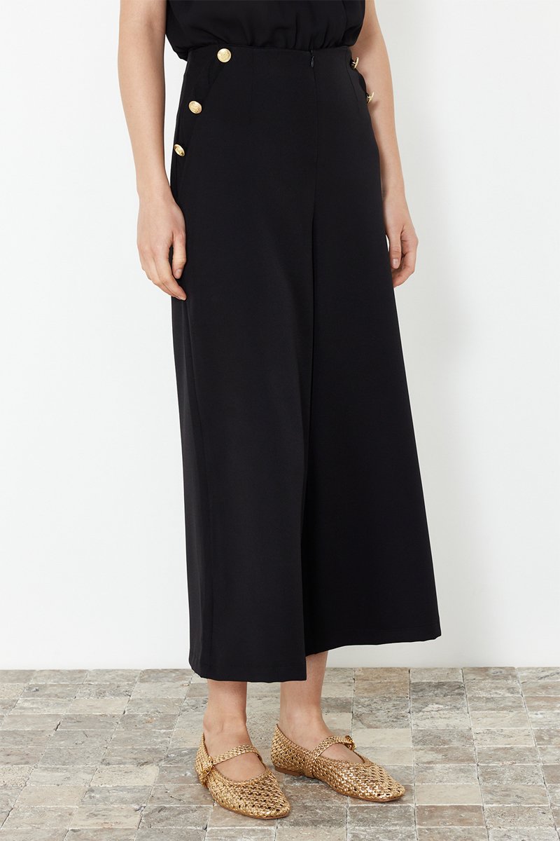 Pantalon wide legs 7/8 taille haute - Noir