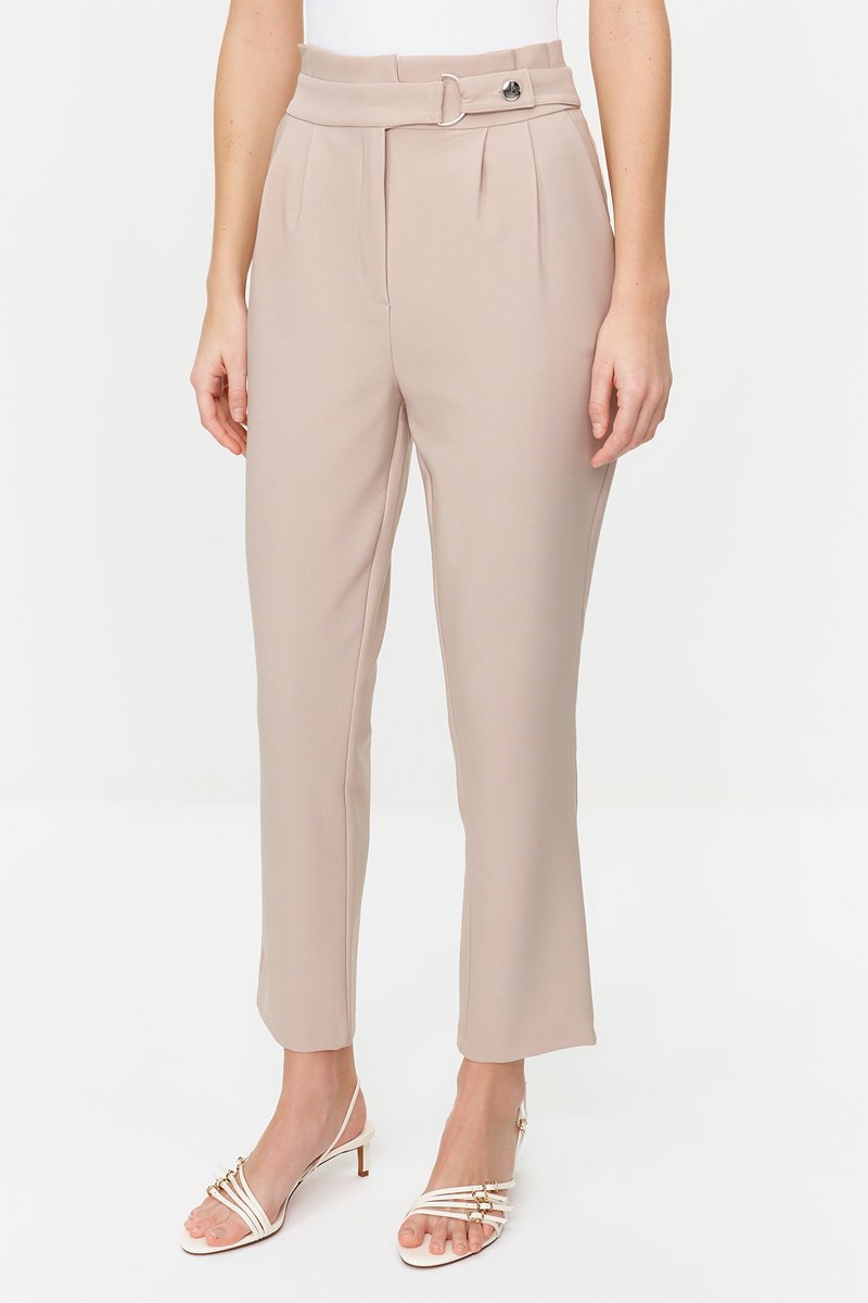 Pantalon carotte taille haute - Marron clair