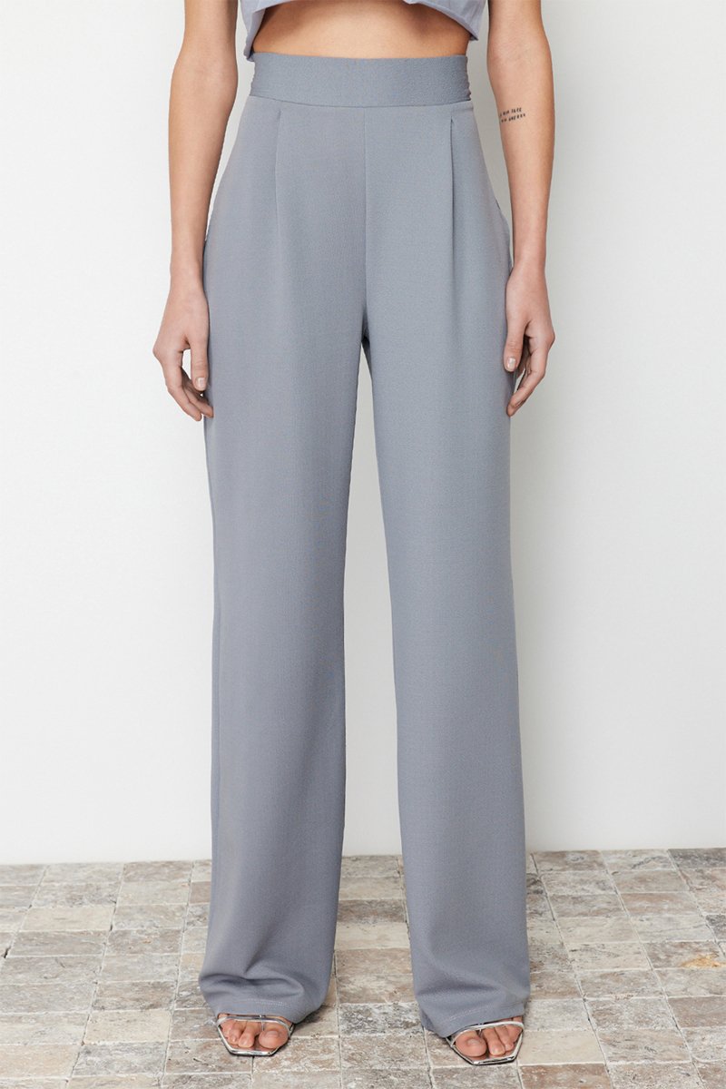 Pantalon wide legs taille haute - Gris