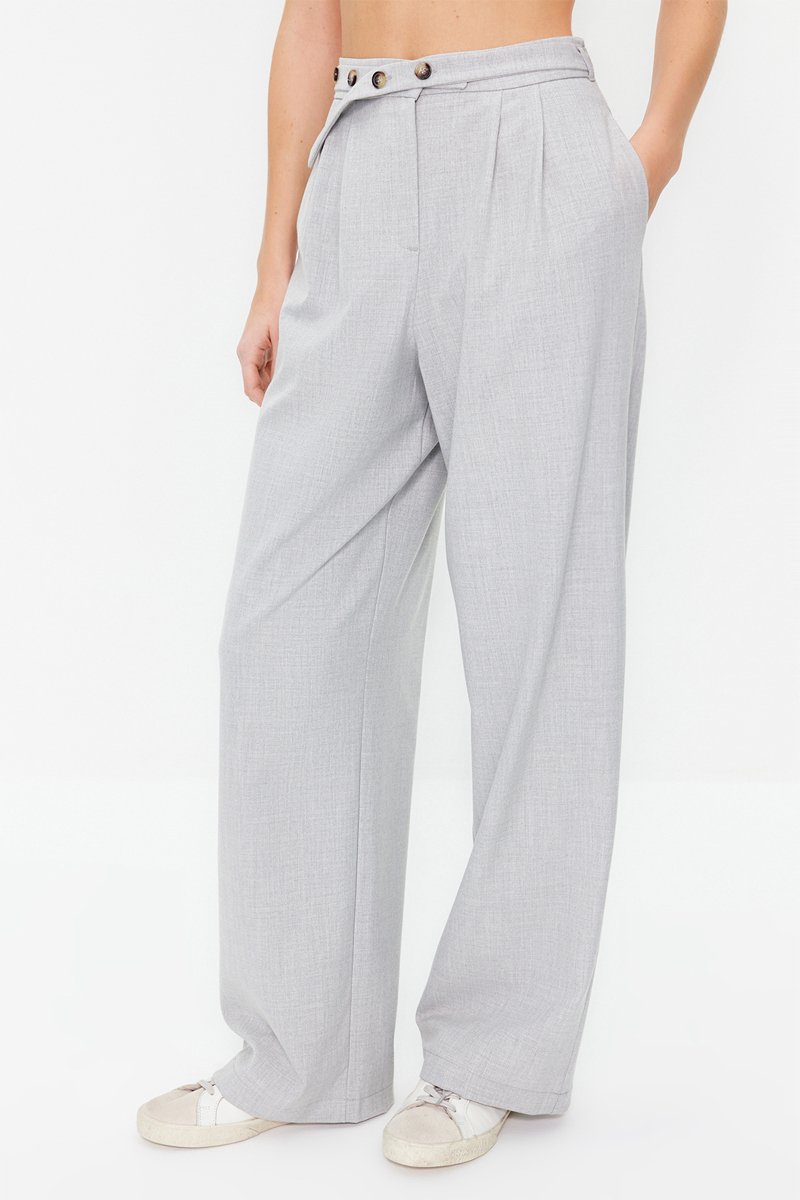Pantalon droit taille haute - Gris