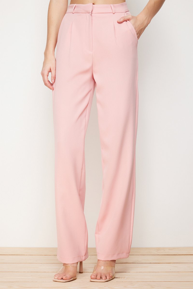 Pantalon droit wide legs taille haute - Rose poudré
