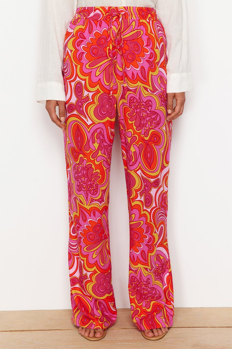 Pantalon wide legs taille haute - Rose