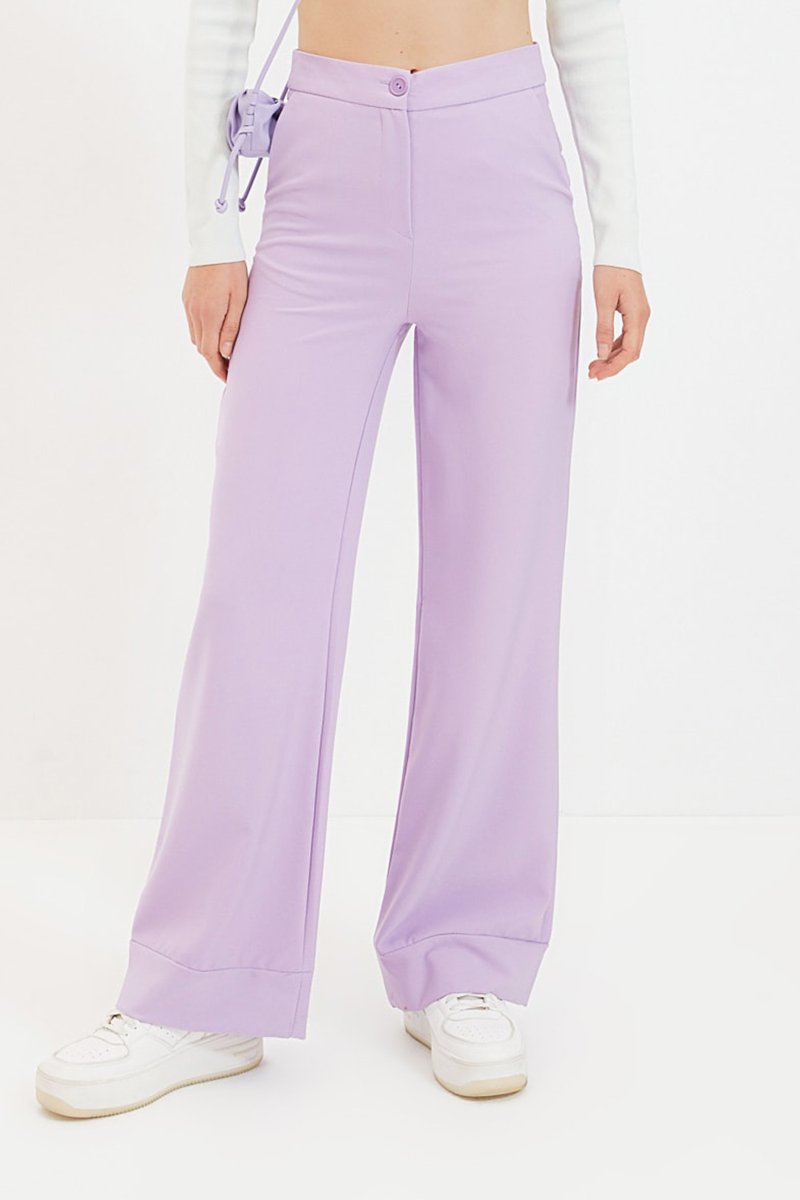 Pantalon wide legs taille haute - Mauve