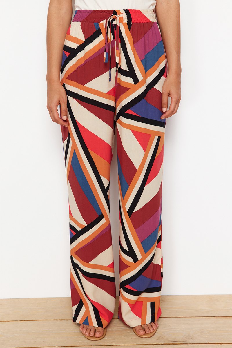 Pantalon wide legs taille haute - Rouge