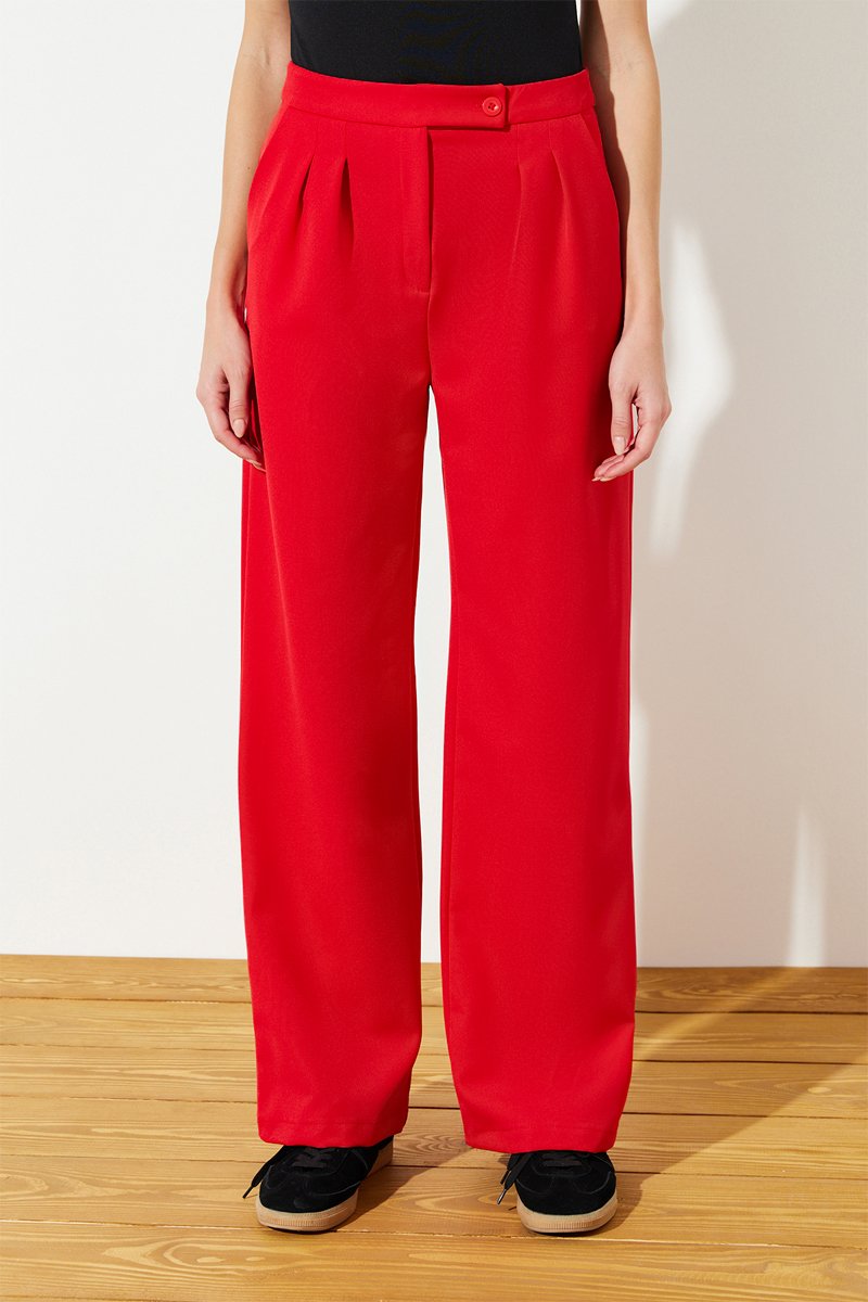 Pantalon wide legs taille haute - Rouge