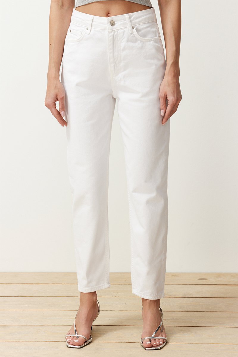 Jean mom 7/8 taille haute - Blanc