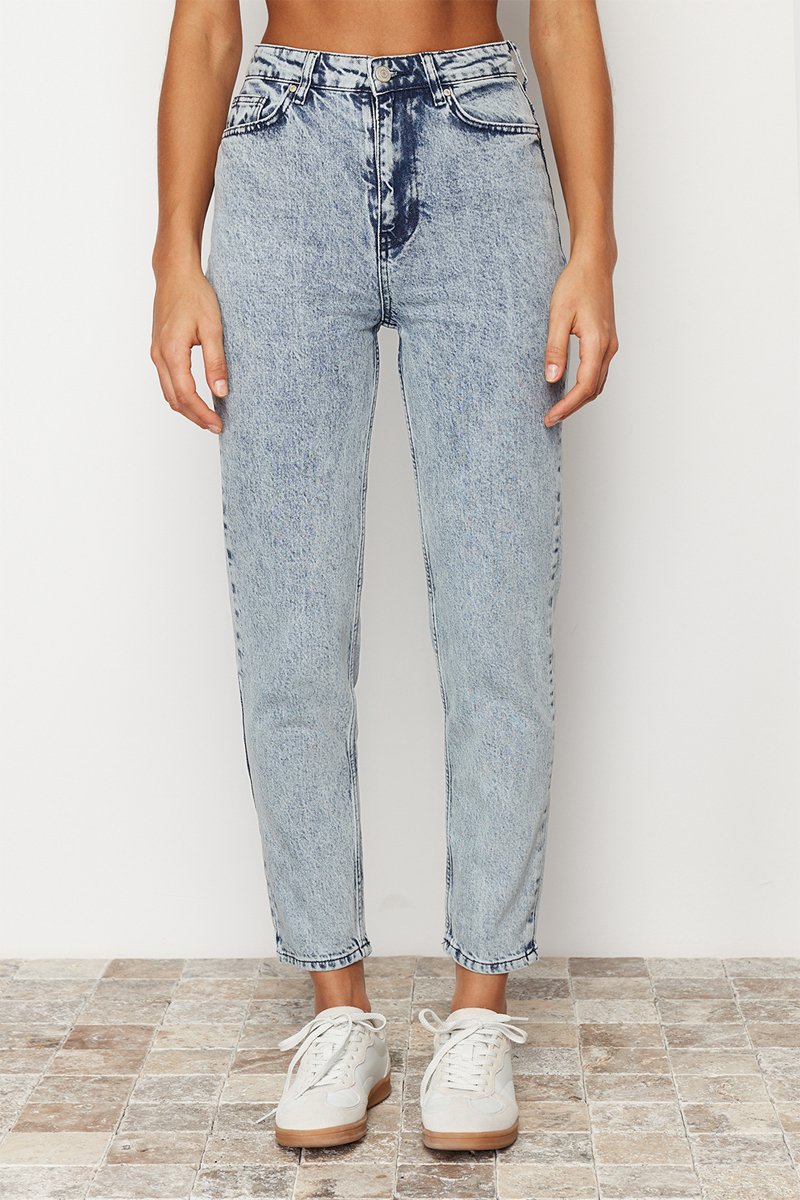 Jean slim mom 7/8 taille haute - Bleu clair