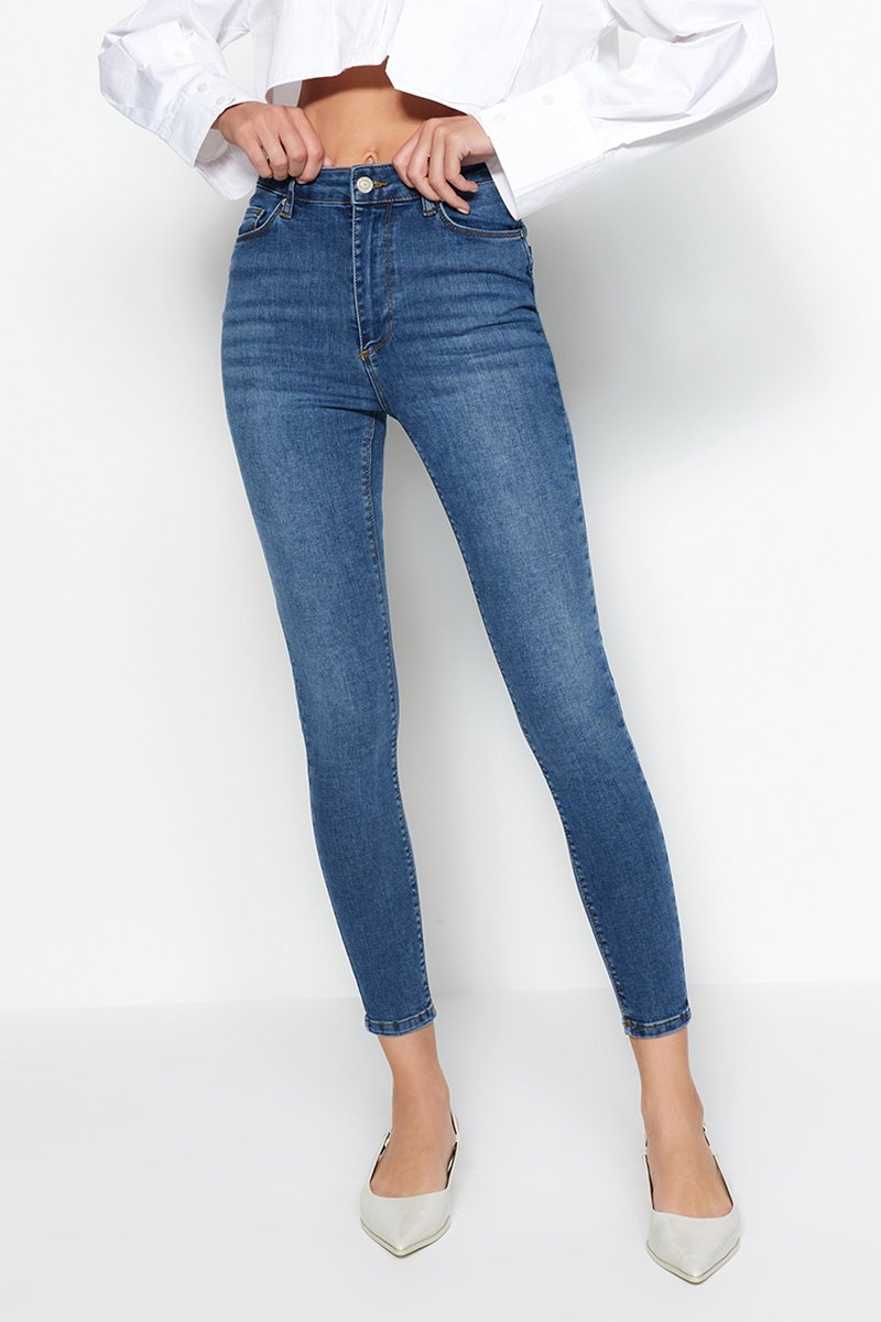 Jean skinny taille haute - Bleu