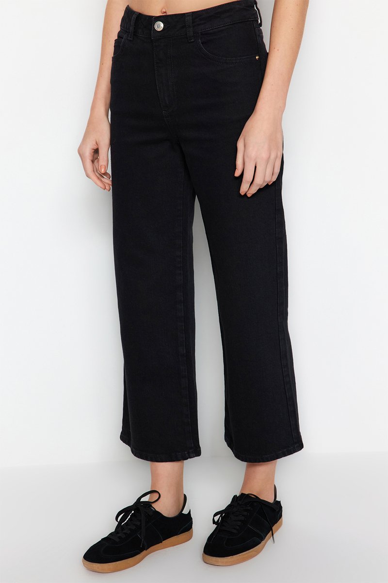 Jean droit 7/8 taille haute - Noir