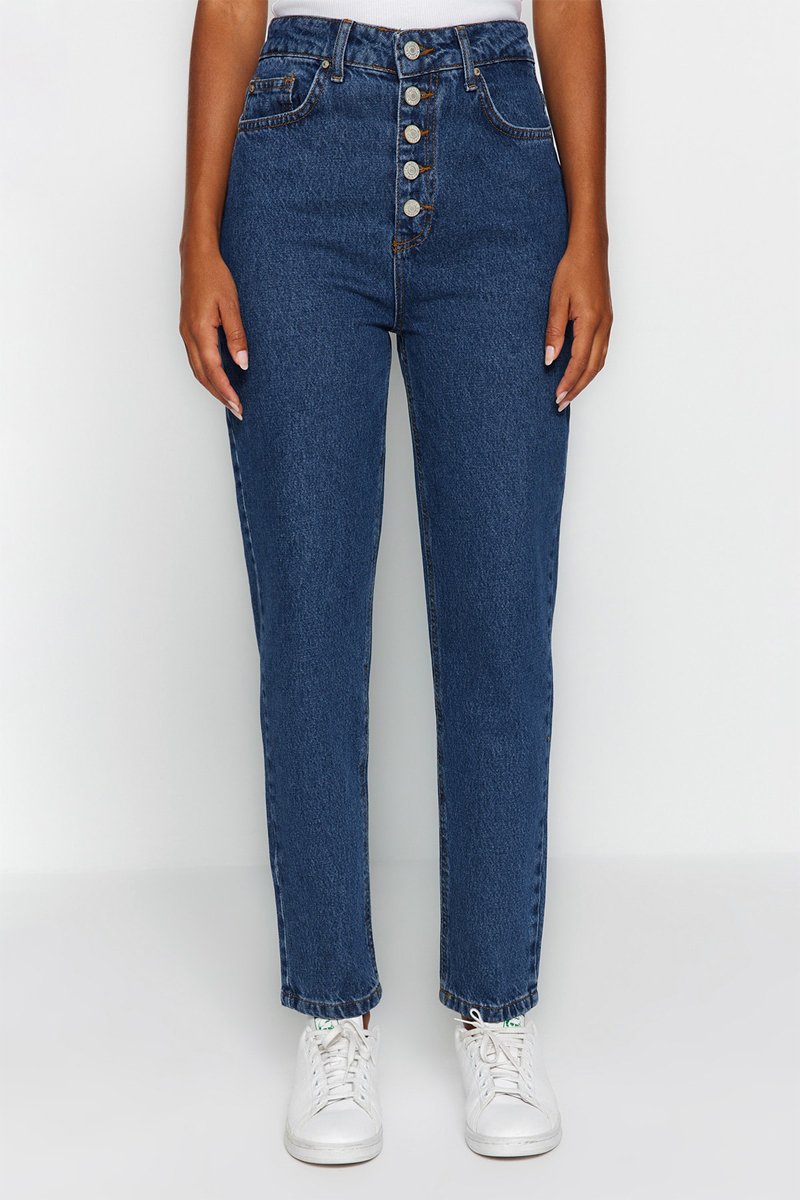 Jean mom taille haute - Bleu cobalt