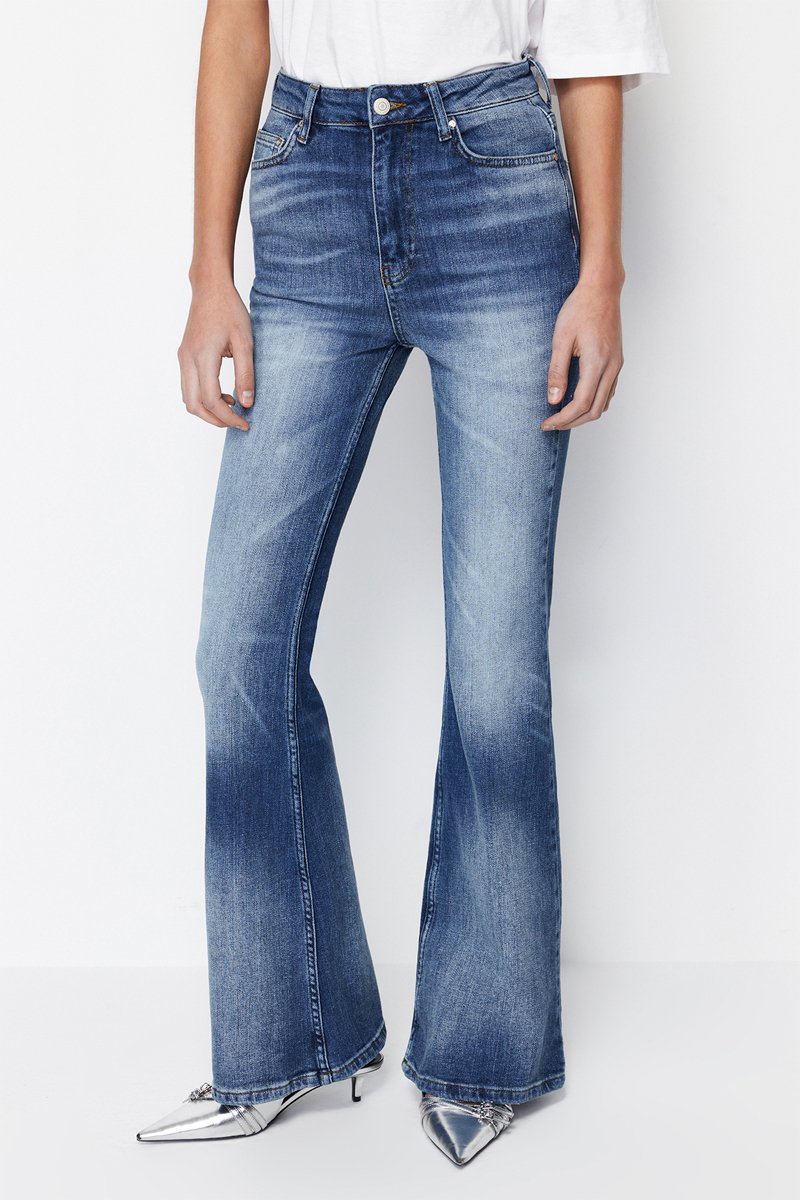Jean flare taille haute - Bleu