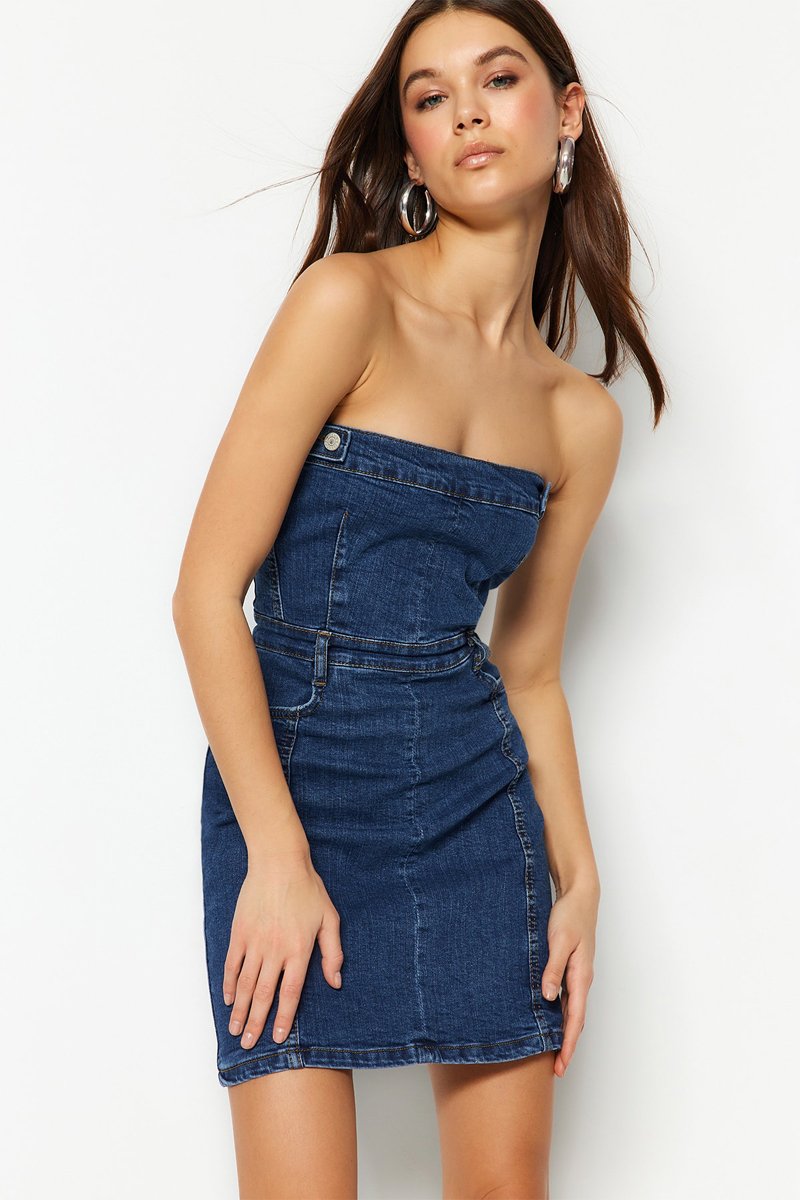 Robe bustier en jean - Bleu marine