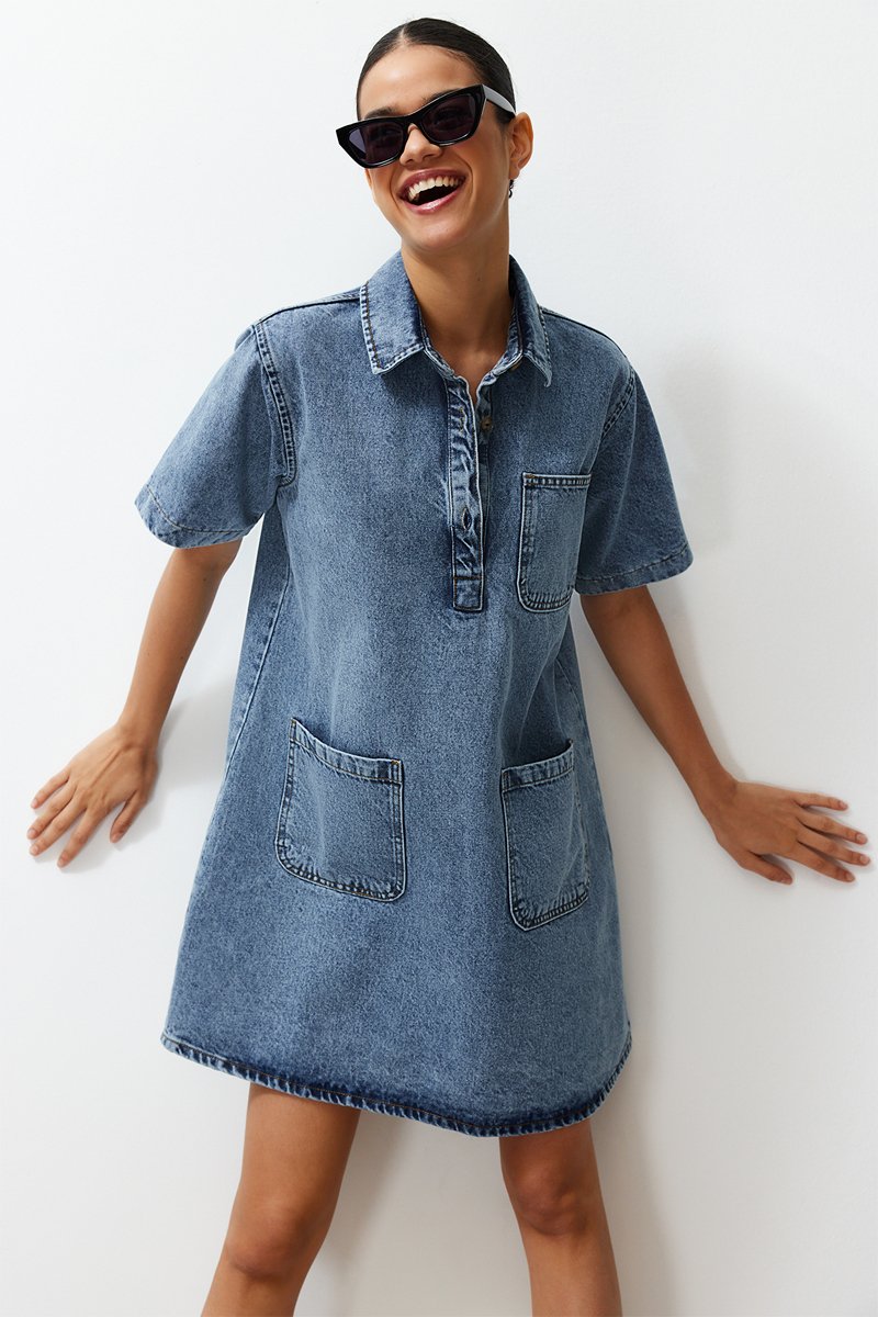 Robe droite en jean - Bleu
