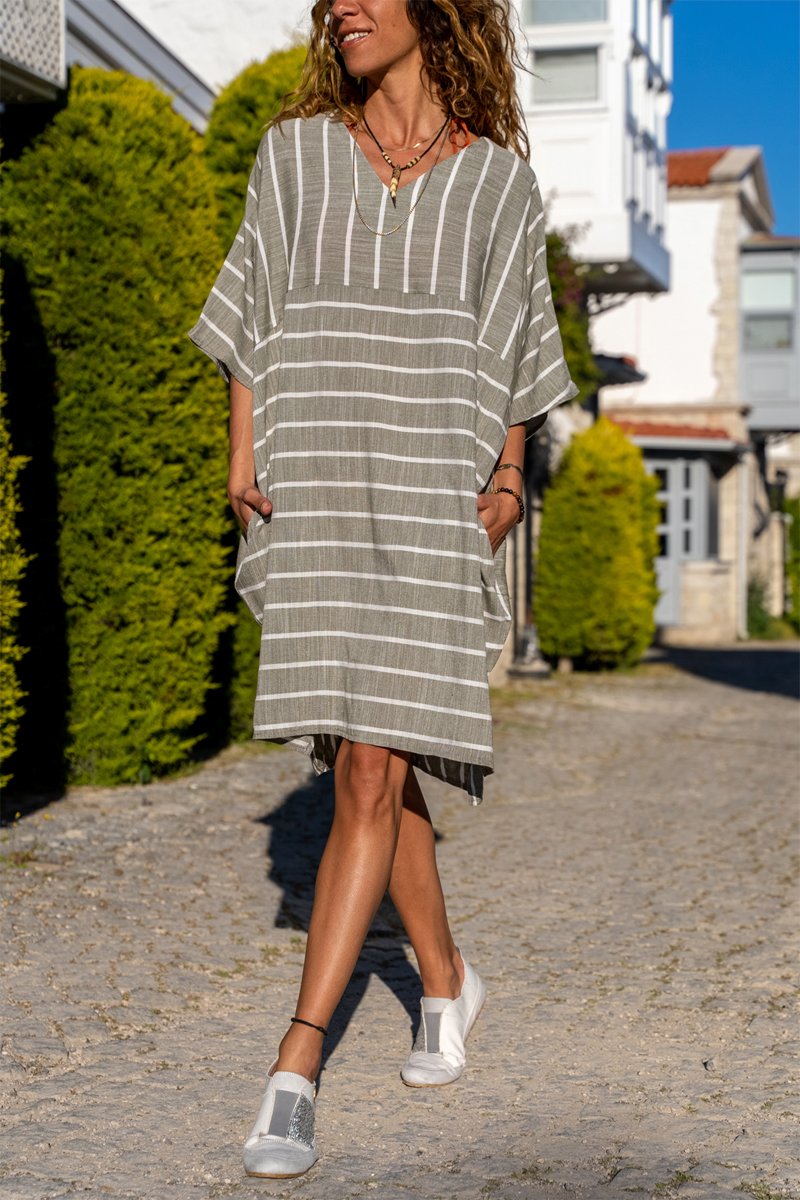 Robe droite Gris chiné et blanc