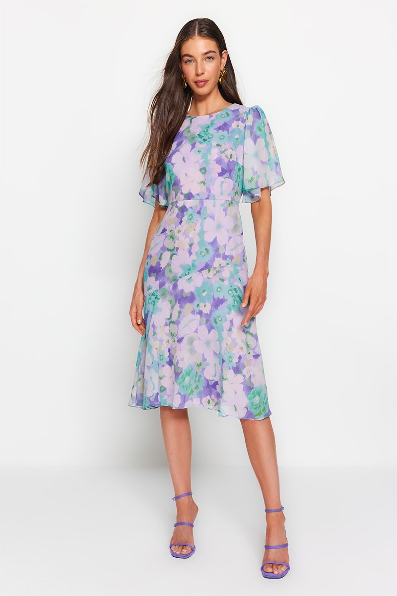 Robe midi - Violet et turquoise