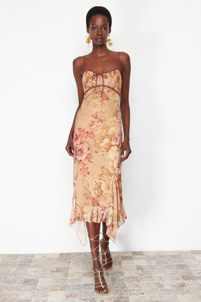 Robe midi - Beige et marron