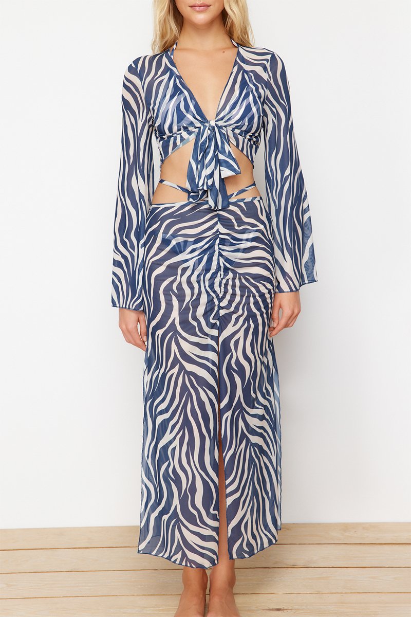 Top noué et jupe - Bleu