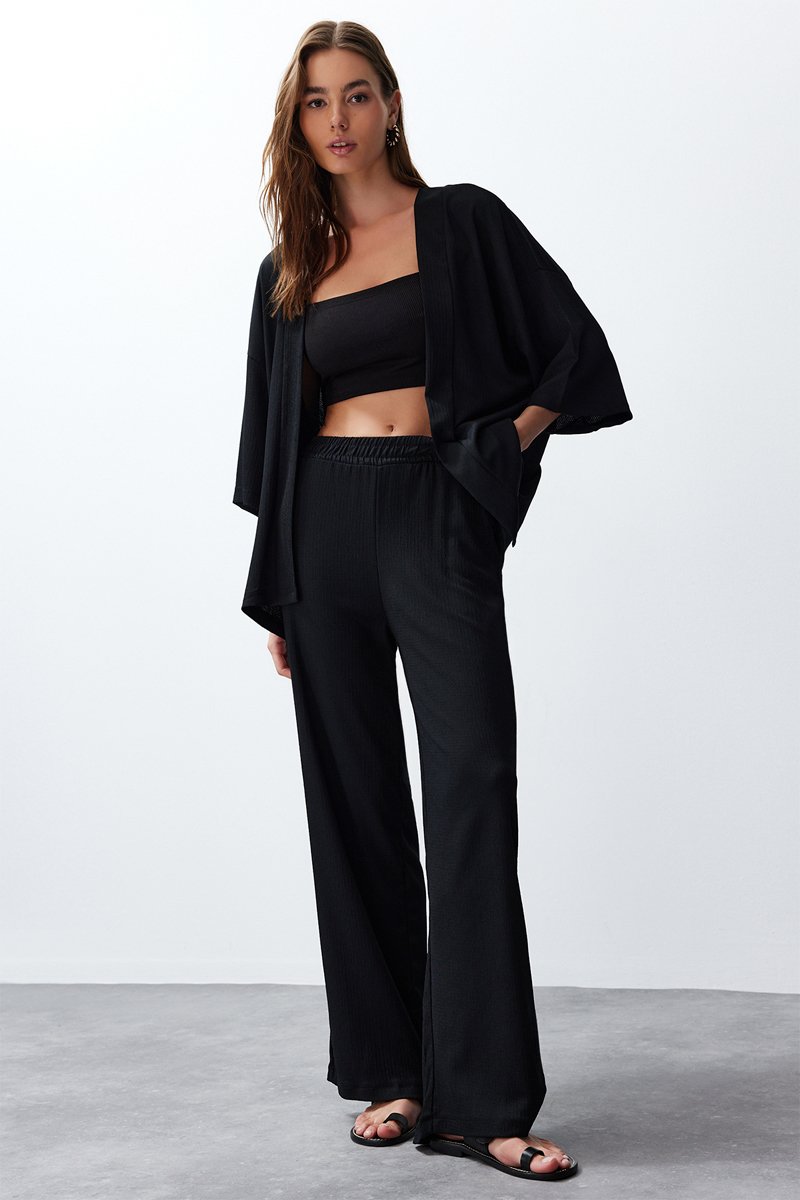 Kimono et pantalon taille haute - Noir