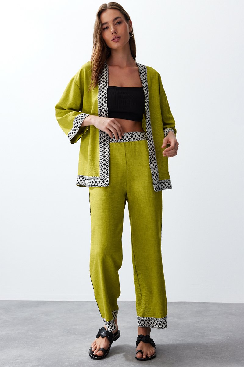 Kimono et pantalon taille haute - Vert olive