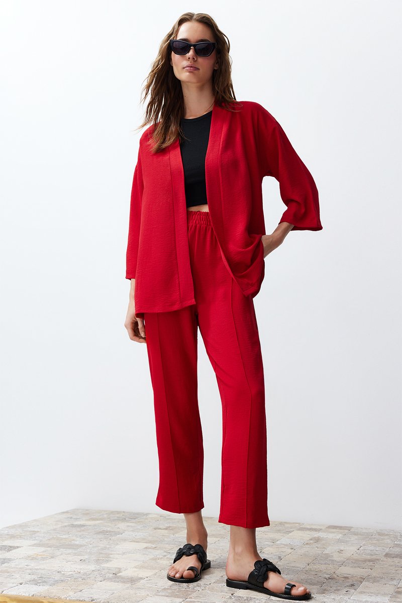 Kimono et pantalon 7/8 taille haute - Rouge