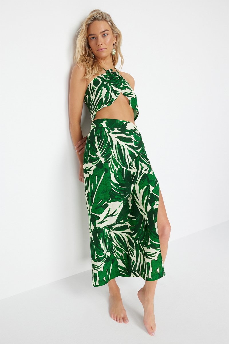 Crop top et jupe midi taille haute - Vert