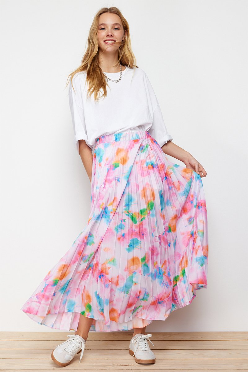 Jupe plissée taille haute - Mauve